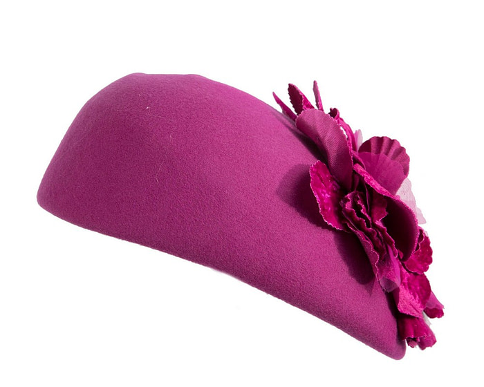 Fuchsia Wool Hat with Floral Accent - Winter Elegance - Image 6