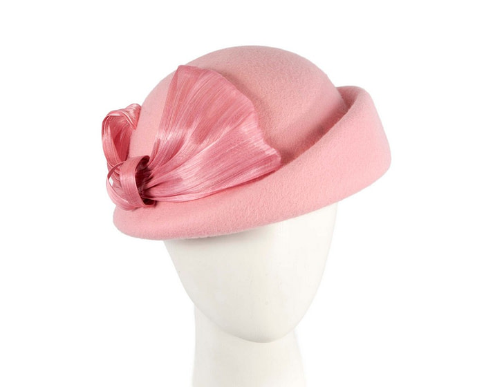 Elegant Pink Felt Hat with Silk Abaca Trim by Fillies Collection