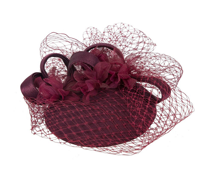 Burgundy custom made mother of the bride cocktail hat - Image 2