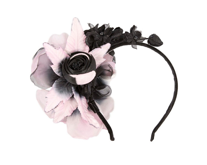 Black & pink flower headband fascinator by Max Alexander - Image 4