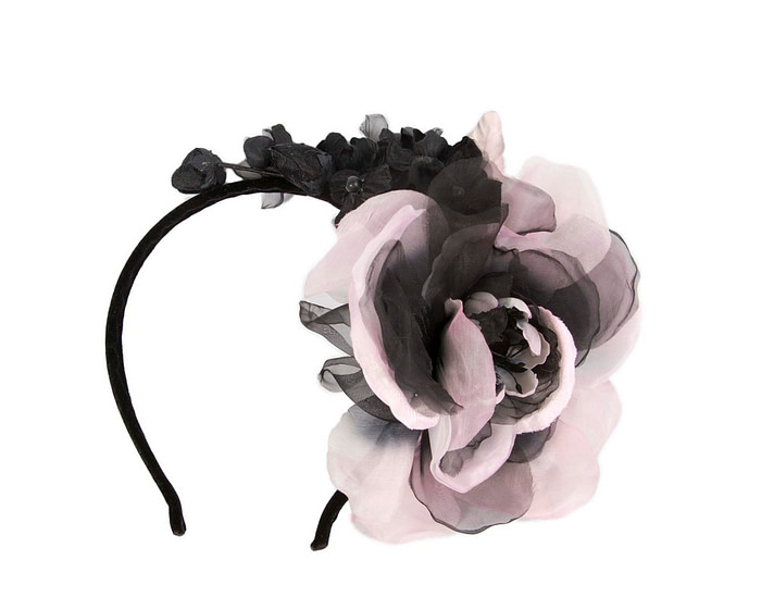 Black & pink flower headband fascinator by Max Alexander - Image 2