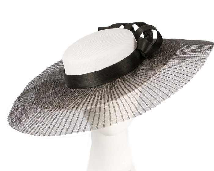 Large white & black boater hat by Fillies Collection