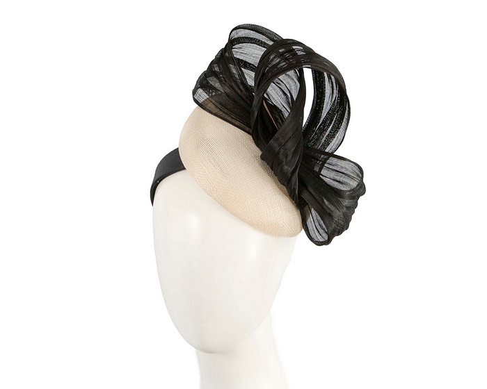 Cream & Black pillbox fascinator with silk abaca bow by Fillies Collection