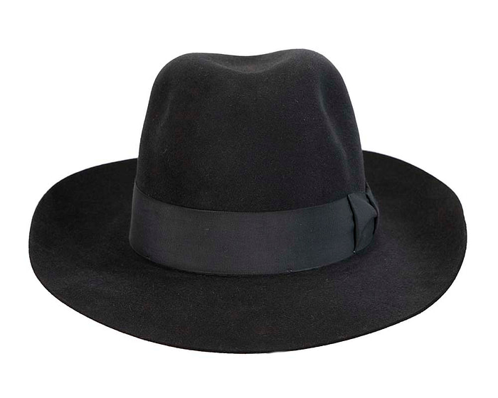 Black rabbit fur wide brim fedora hat - Image 2