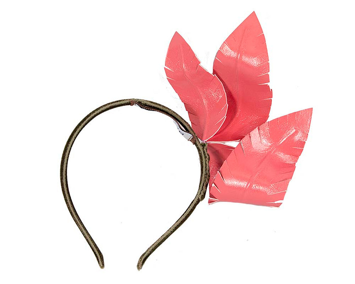 Coral leather flower headband fascinator - Image 4