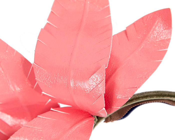Coral leather flower headband fascinator - Image 3