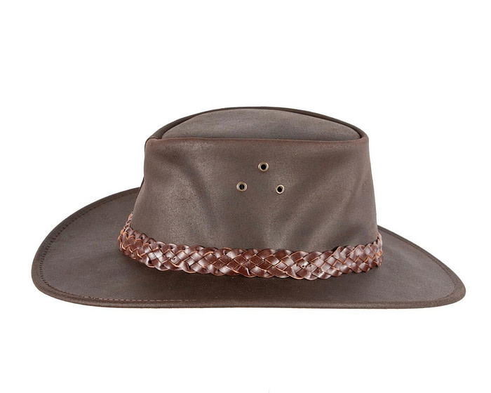 Brown Australian Oiled Leather Bush Outback Jacaru Hat - Image 3