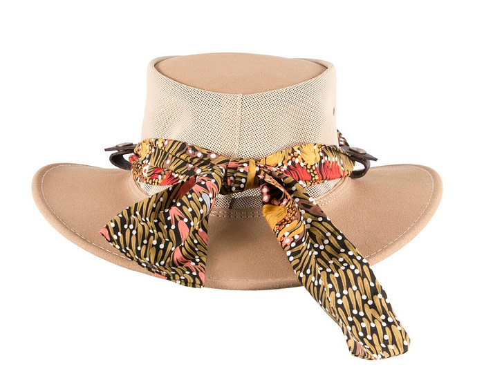 Beige Australian Suede Leather Hat Aboriginal Scarf - Image 6