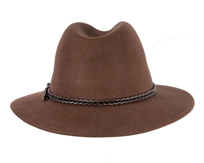 Unisex Brown Fedora Felt Wide Brim Crushable Hat - Image 6