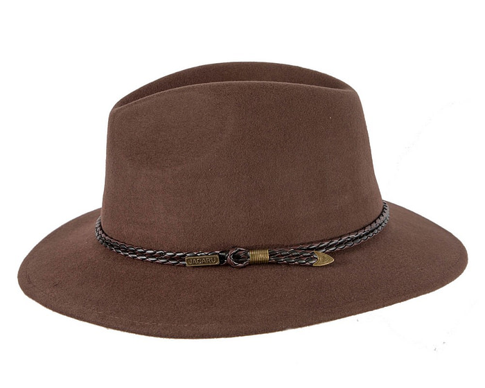 Unisex Brown Fedora Felt Wide Brim Crushable Hat - Image 4