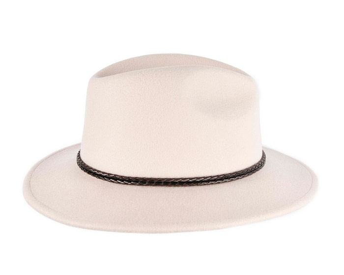 Unisex Cream Fedora Felt Wide Brim Crushable Hat - Image 3