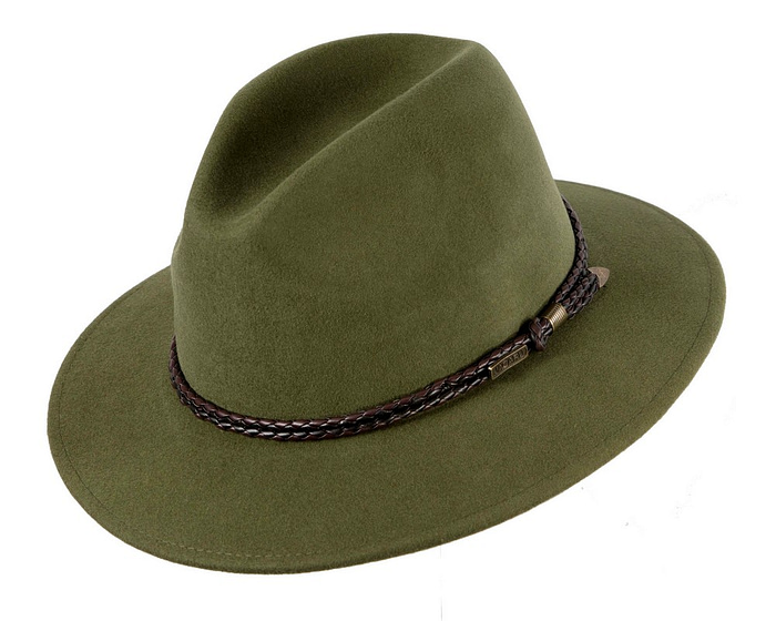 Unisex Green Fedora Felt Wide Brim Crushable Hat - Image 2