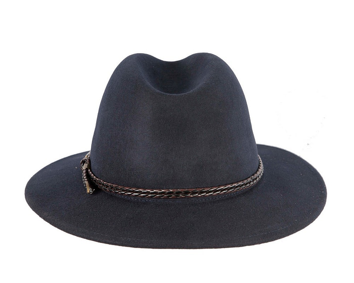 Unisex Navy Fedora Felt Wide Brim Crushable Hat - Image 6