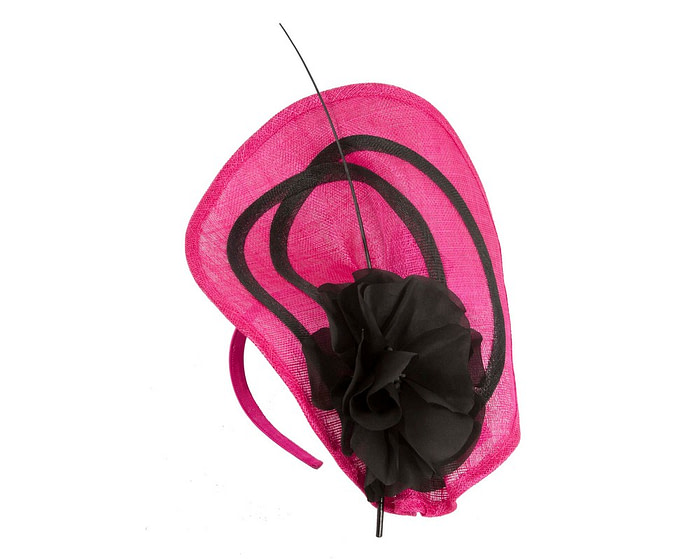 Large fuchsia & black sinamay flower fascinator by Max Alexander - Image 2