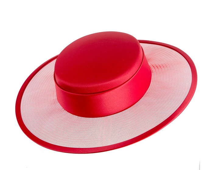 Red designers boater hat - Image 2