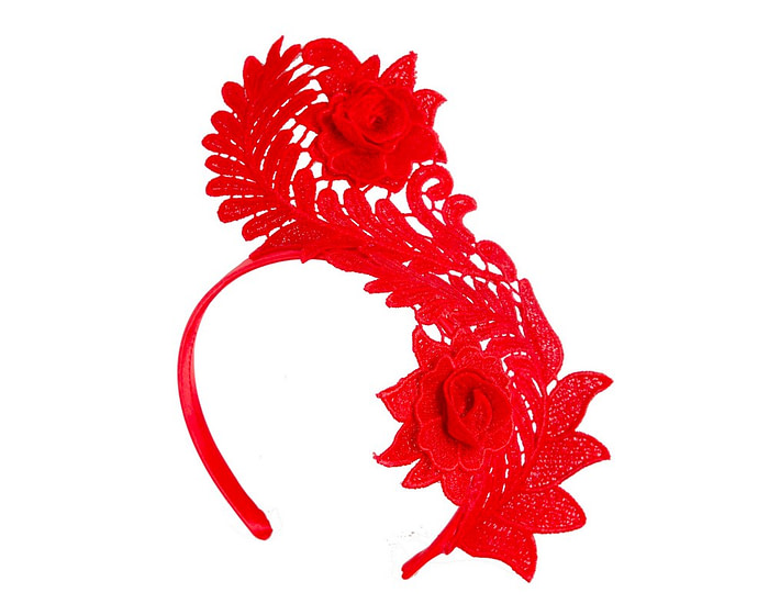 Elegant Red Lace Fascinator by Max Alexander - Image 2