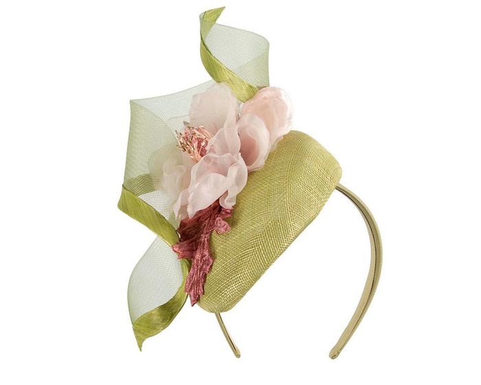 Lime & pink pillbox fascinator with flower by Fillies Collection - Image 2