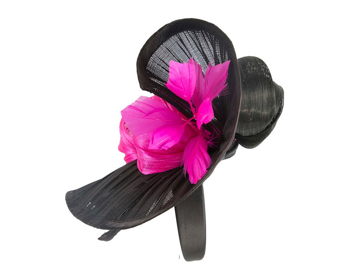 Large black and fuchsia fascinator by Cupids Millinery - Image 5