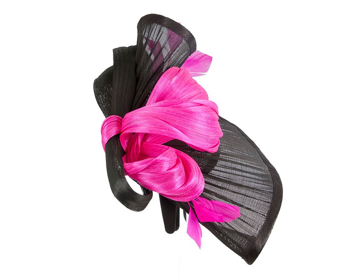 Large black and fuchsia fascinator by Cupids Millinery - Image 6