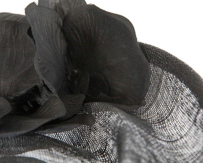 Large black fascinator with orchid flowers - Image 3