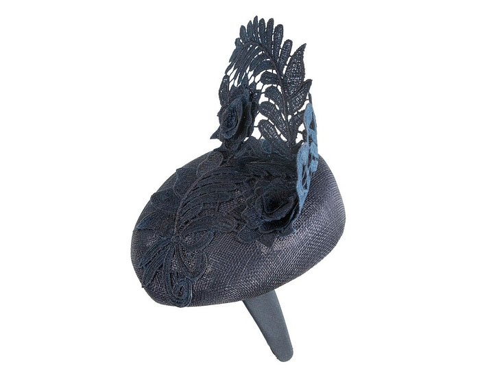 Elegant Navy Pillbox Fascinator with Lace - Image 3