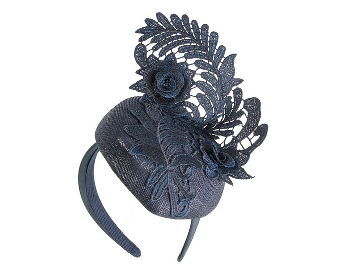 Elegant Navy Pillbox Fascinator with Lace - Image 2