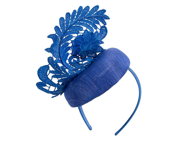 Elegant Royal Blue Pillbox Fascinator with Lace - Image 6