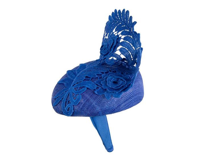 Elegant Royal Blue Pillbox Fascinator with Lace - Image 3