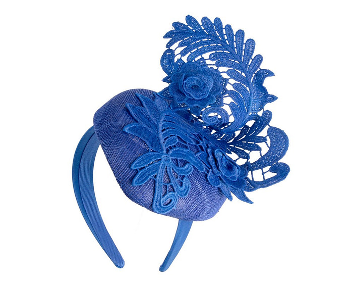Elegant Royal Blue Pillbox Fascinator with Lace - Image 2