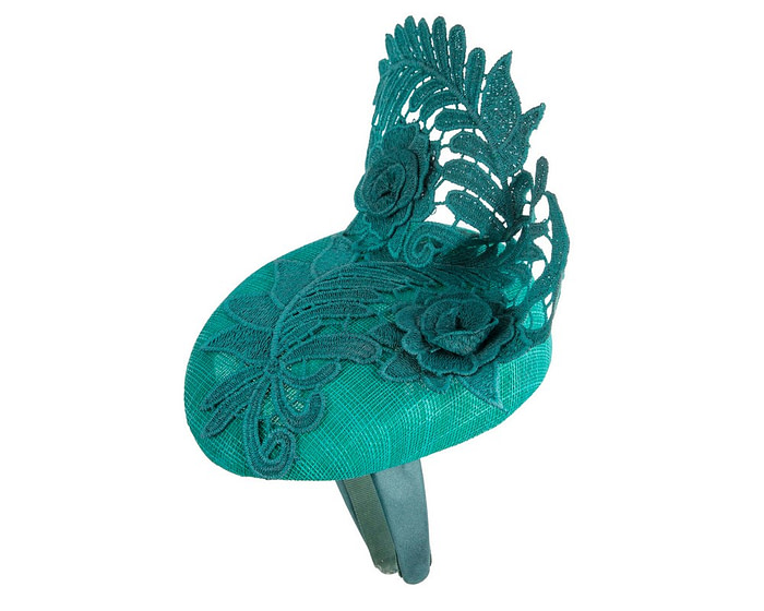 Elegant Teal Pillbox Fascinator with Lace - Image 3