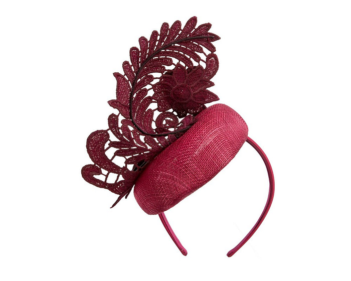 Elegant Wine-colored Pillbox Fascinator with Lace - Image 6