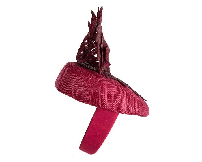 Elegant Wine-colored Pillbox Fascinator with Lace - Image 4