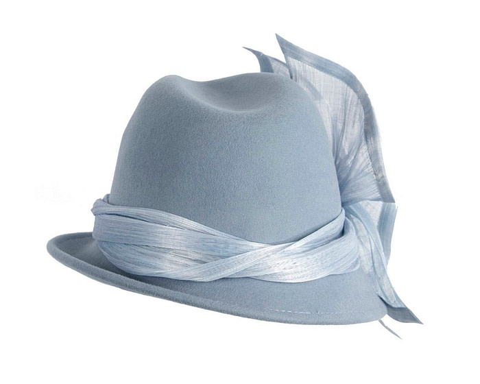 Light blue ladies winter fashion felt fedora hat by Fillies Collection F660 - Image 6