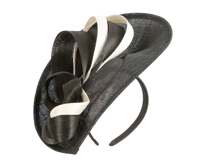 Large black & cream sinamay fascinator by Max Alexander - Image 2