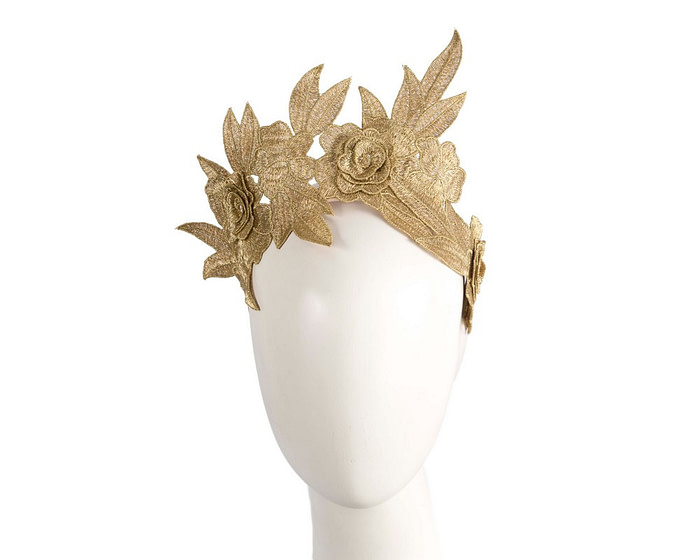 Gold lace crown fascinator headband by Max Alexander