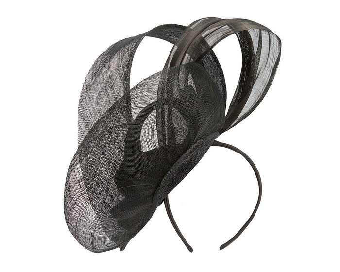 Large black sinamay fascinator by Fillies Collection - Image 4