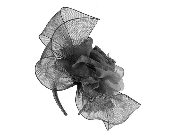 Large structured black fascinator by Fillies Collection - Image 2