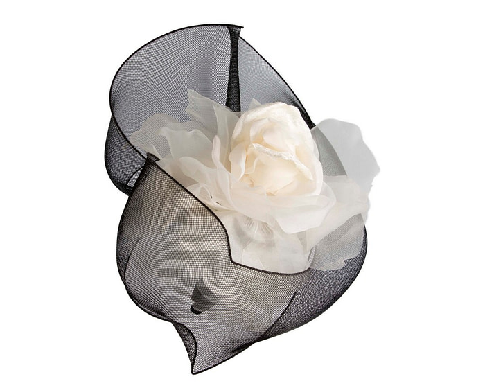 Large structured black & cream fascinator by Fillies Collection - Image 3