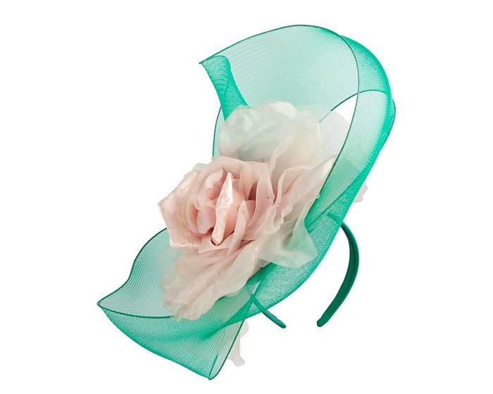 Large structured green & pink fascinator by Fillies Collection - Image 2