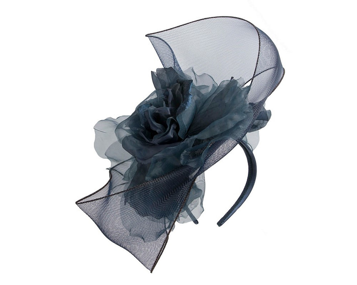 Large structured navy fascinator by Fillies Collection - Image 2