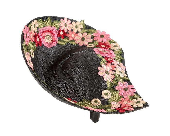 Floral Embroidered Black Fascinator by Fillies Collection - Image 4