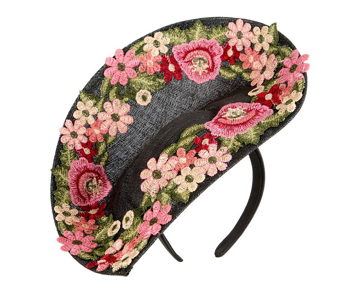 Floral Embroidered Black Fascinator by Fillies Collection - Image 2