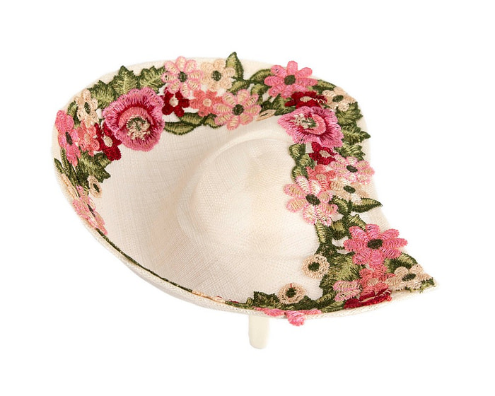 Floral Embroidered Cream Fascinator by Fillies Collection - Image 4