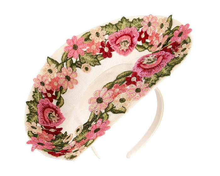 Floral Embroidered Cream Fascinator by Fillies Collection - Image 2
