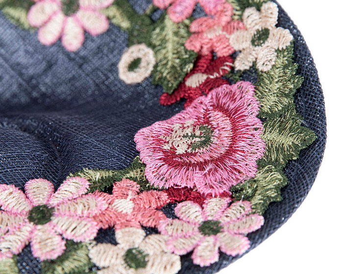 Floral Embroidered Navy Fascinator by Fillies Collection - Image 5