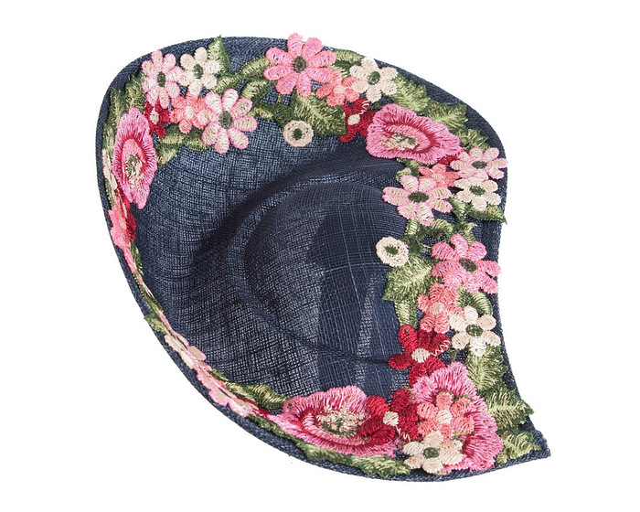 Floral Embroidered Navy Fascinator by Fillies Collection - Image 4