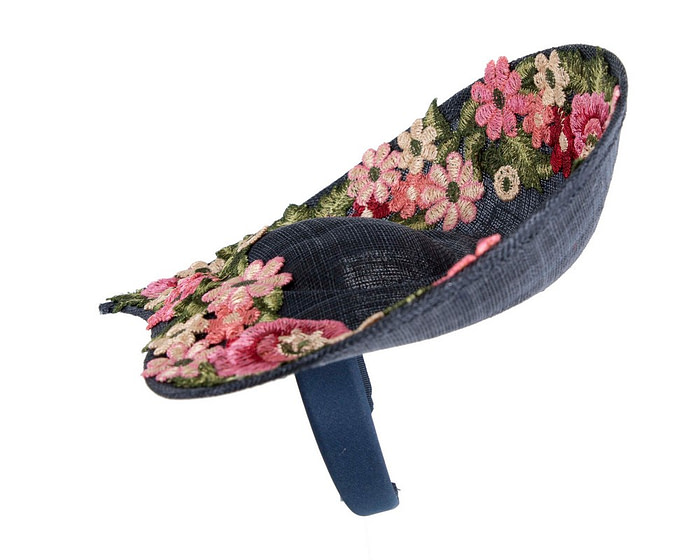 Floral Embroidered Navy Fascinator by Fillies Collection - Image 3