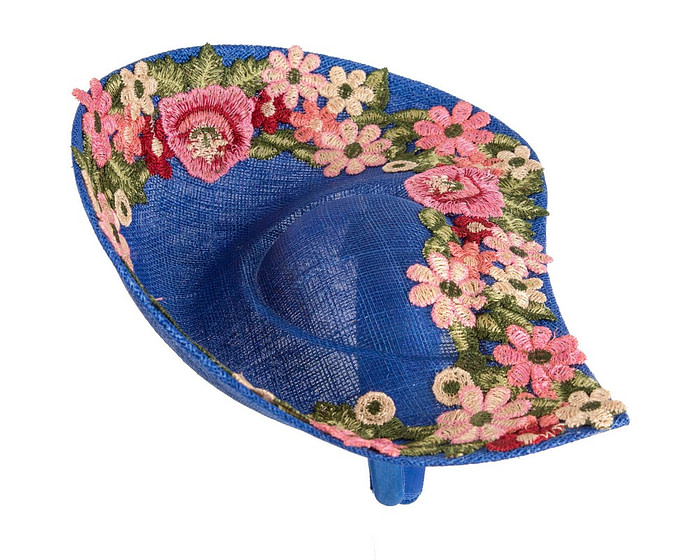 Floral Embroidered Blue Fascinator by Fillies Collection - Image 4