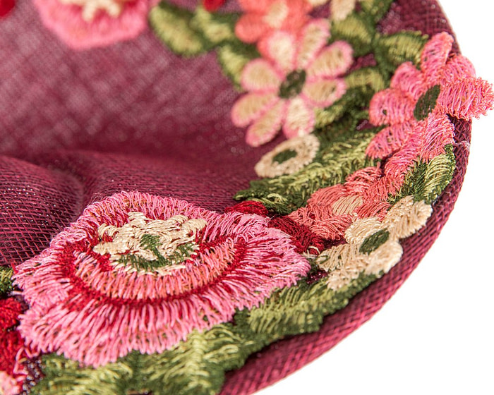 Floral Embroidered Wine Fascinator by Fillies Collection - Image 5