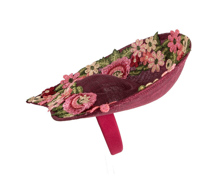 Floral Embroidered Wine Fascinator by Fillies Collection - Image 3